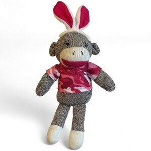 Dan Dee 12" Sock Monkey Easter Bunny Rabbit Plush Stuffed Pink Camo Collectible